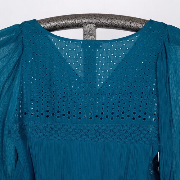 Sundance Teal Cupro-Cotton Blouse & Cami Women's XS Eyelet Lace Boho Romantic - Picture 5 of 6